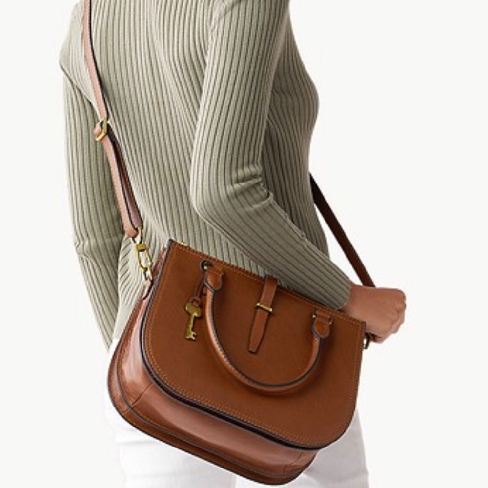 Fossil Brown Leather Ryder Satchel Crossbody Purse